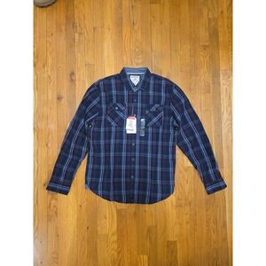 Thread‎ And Cloth Mens Blue Plaid Button Up  Shirt Cotton Long Sleeve Size L
